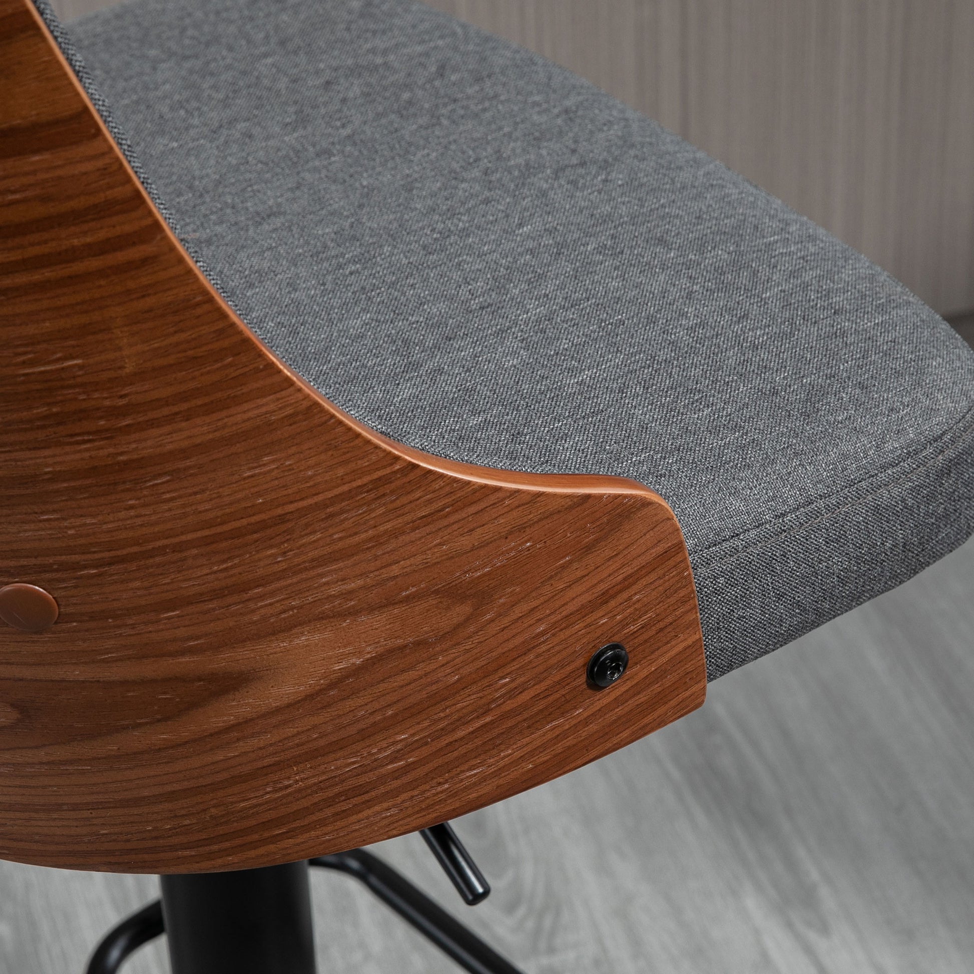 Homcom Counter Height Bar Stools Set Of 2, Height Adjustable Swivel Barstools With Footrest And Tufted Back, Linen Fabric Bar Chairs, Dark Grey Dark Grey Wood