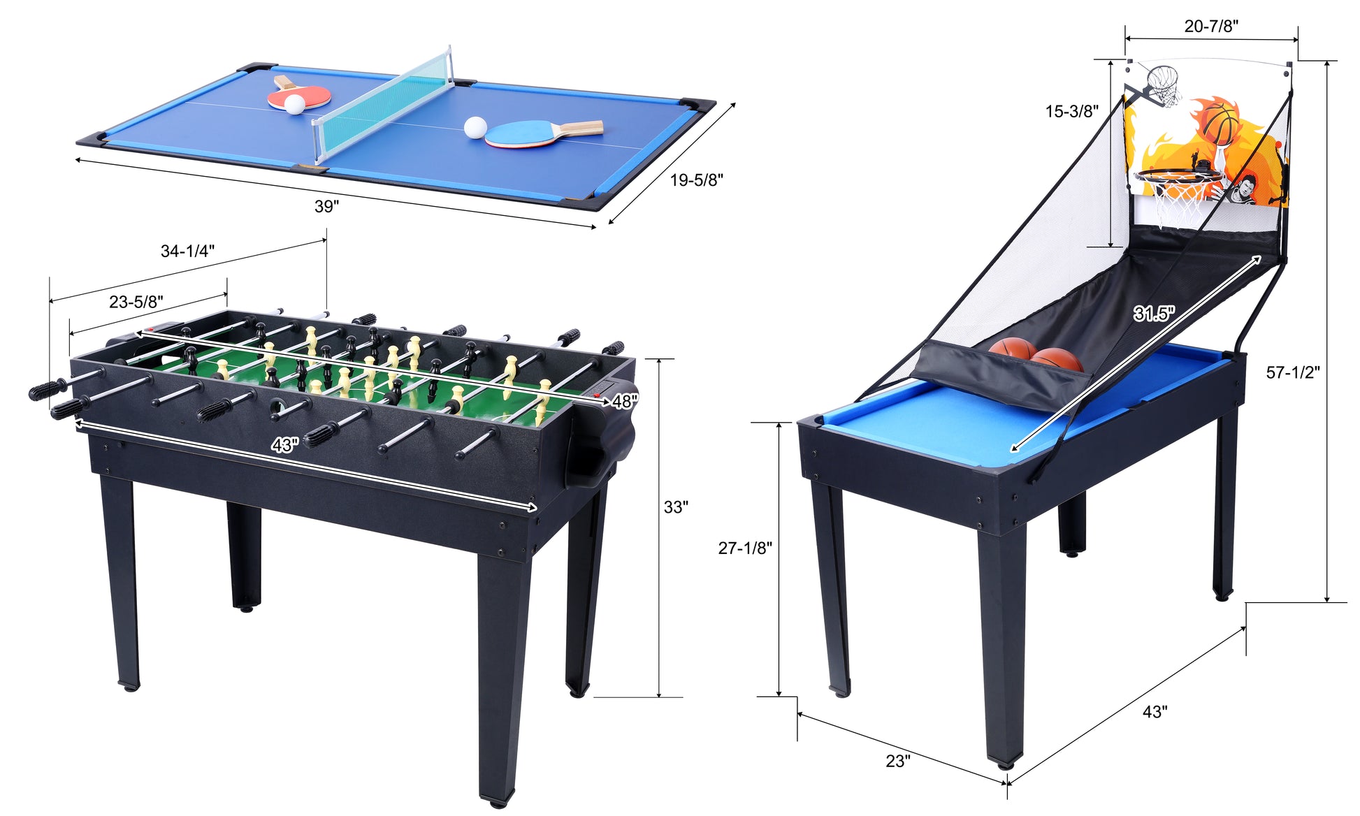 5 In 1 Multi Game Table Billiards, Push Hockey, Foosball, Ping Pong, And Basketball Black Blue Black Mdf Steel