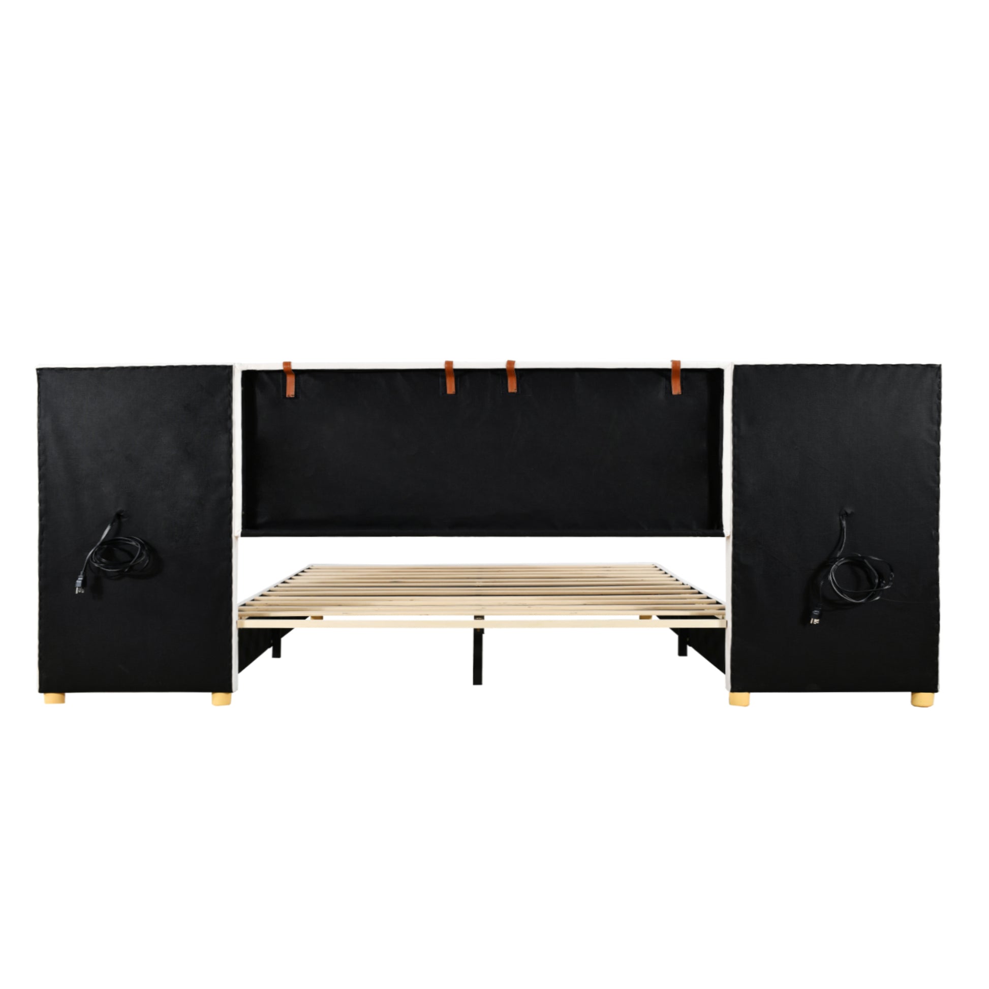 Queen Size Upholstered Platform Bed, Two Outlets And Usb Charging Ports On Both Sides, Two Bedside Pillows, Storage Shelves,Velvet, Beige Queen Beige Mdf Lvl