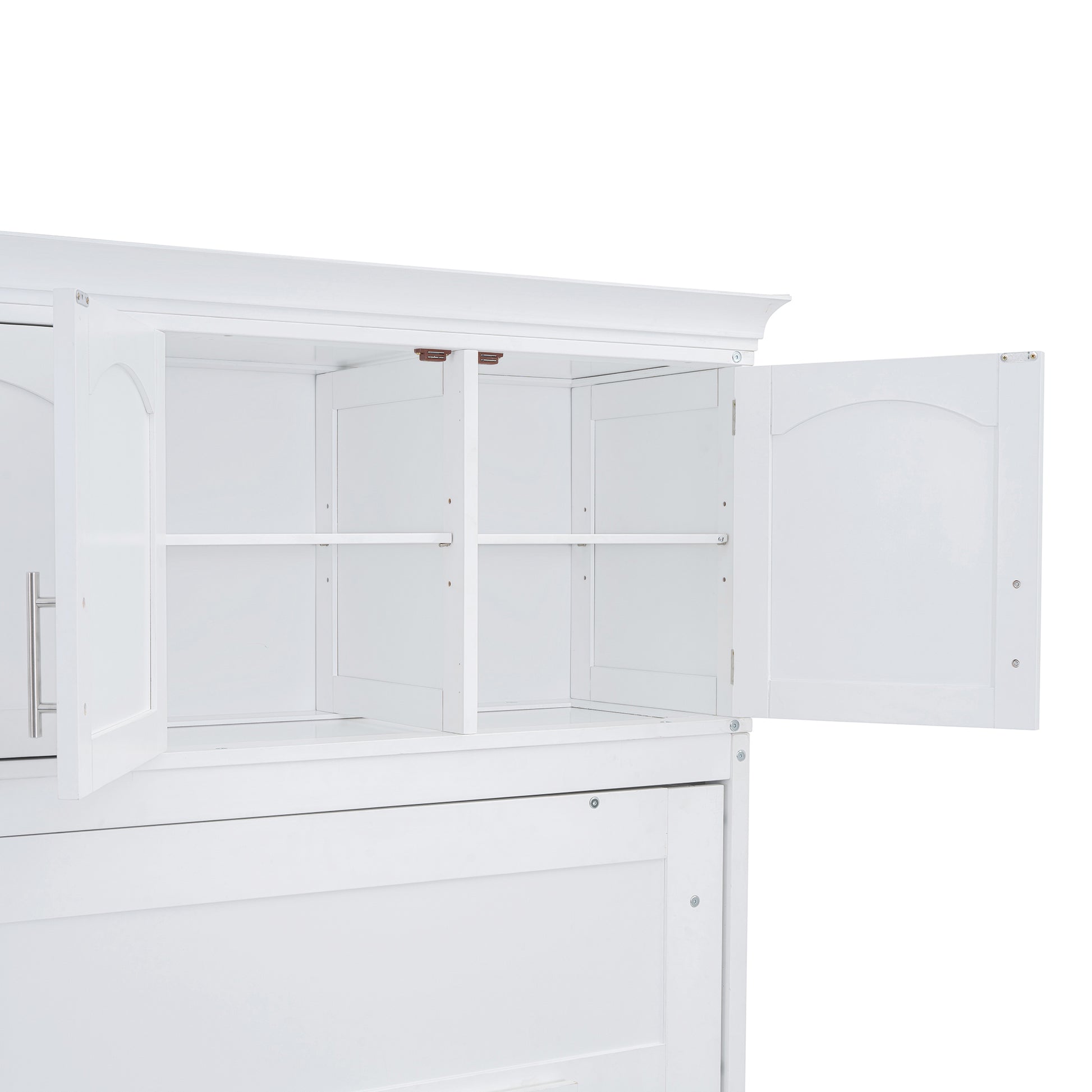 Queen Size Murphy Bed Wall Bed With Top Cabinets,White Queen White Plywood