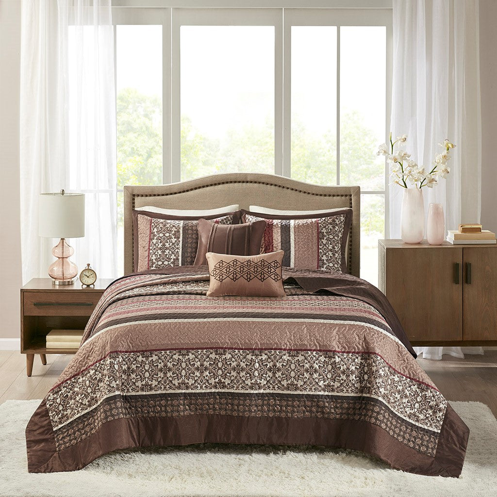5 Piece Jacquard Quilt Set With Throw Pillows Red Full Queen Full Red Cotton