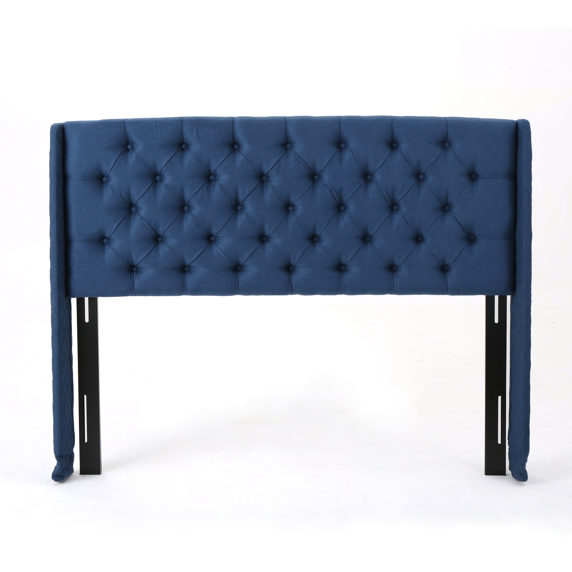 Upholstered Wingback Headboard, Button Tufted Upholstery, Sturdy Structure, King Size, Dark Navy Dark Navy Fabric