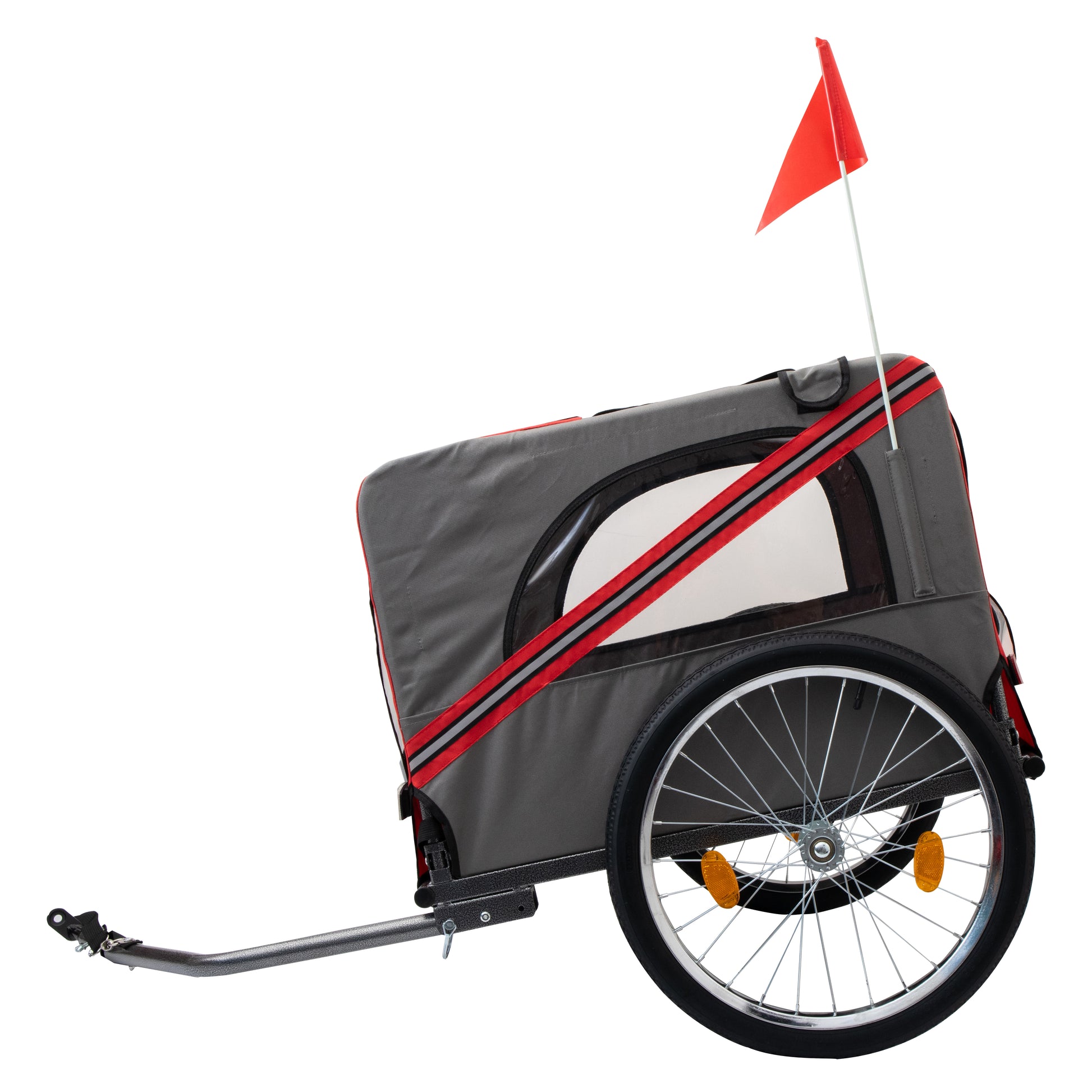 Outdoor Heavy Duty Foldable Utility Pet Stroller Dog Carriers Bicycle Trailer Grey Red Fabric Steel