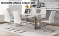 Table And Chair Set, Modern And Minimalist Dining Table. Imitation Marble Glass Sticker Desktop, Stainless Steel Legs, Stable And Beautiful. Comfortable Pu Seats. Dt 69 Silver Glass