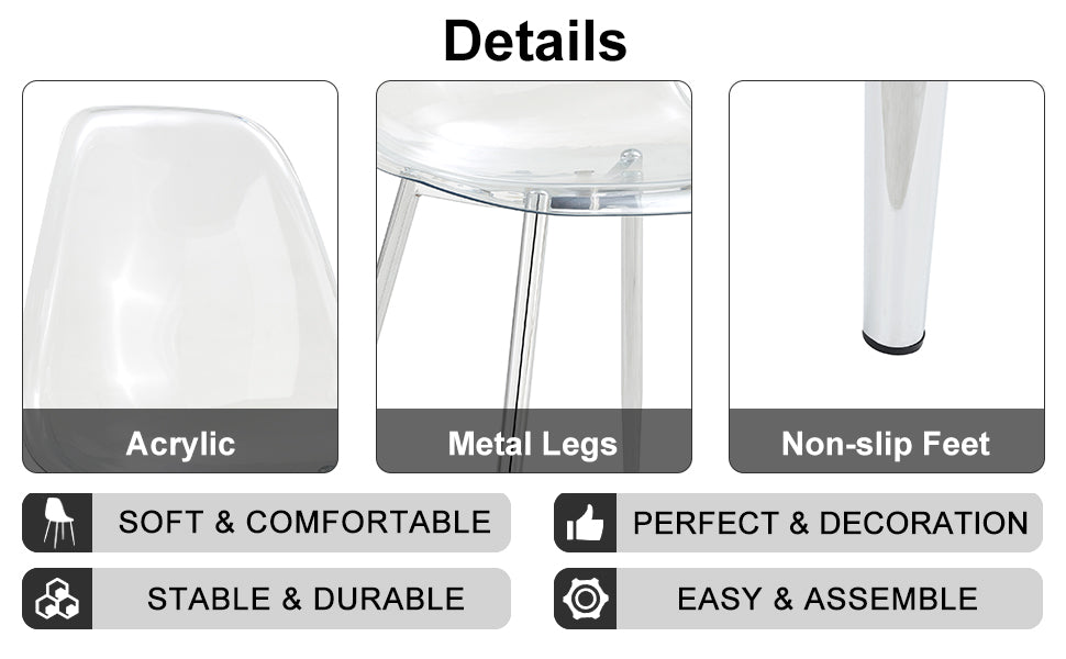 Table And Chair Set.Modern Rectangular Glass Dining Table With Tempered Glass Countertop And Silver Metal Legs, Paired With Multiple Transparent High Quality Pet Dining Chairs With Silver Legs. Silver Seats 8 Tempered Glass