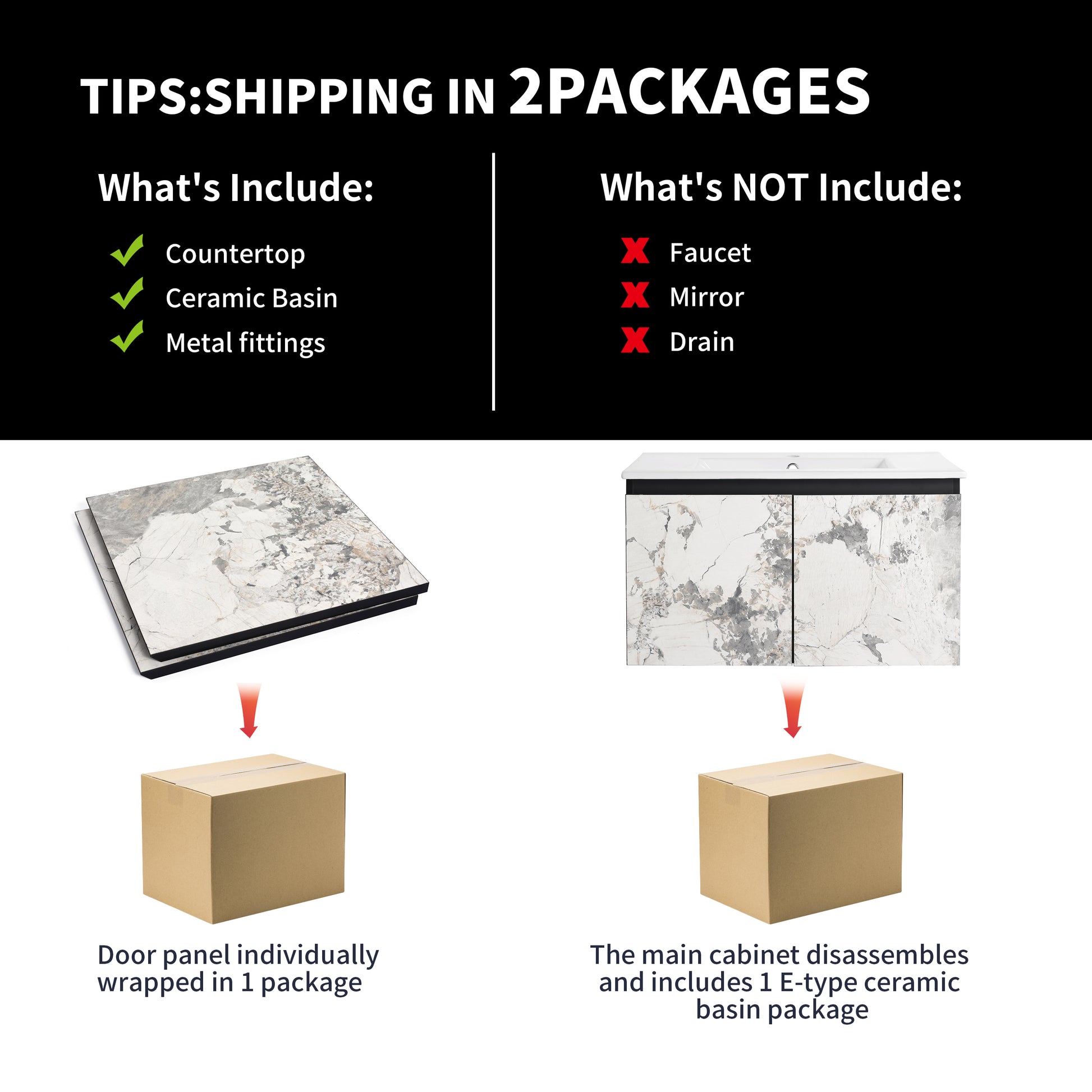 30'' Floating Wall Mounted Bathroom Vanity With Ceramics Sink & Soft Close Cabinet Door, Kd Package Black Bathroom Modern Plywood