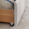 Queen Size Daybed With Two Drawers Trundle Upholstered Sofa Bed, With Vertical Stripes, Linen Fabric, Beige 86.5