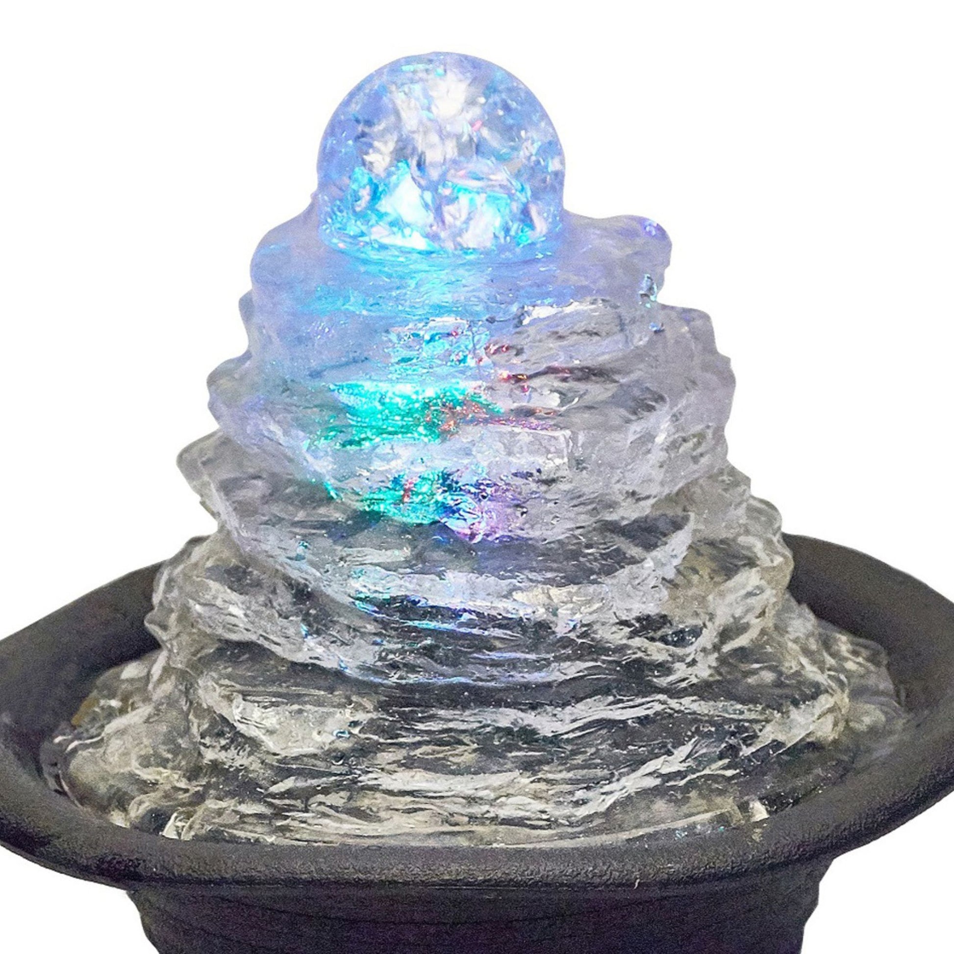 7.5" Tall Indoor Fountain W Led Light And 1L Capacity, Ice Mountain Design Clear Polyresin