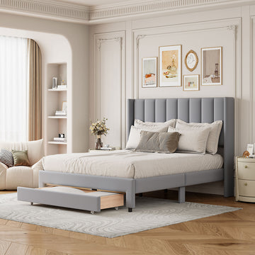 Full Size Storage Bed Velvet Upholstered Platform Bed With A Big Drawer Gray Old Sku:Wf296850Aae Full Gray Velvet
