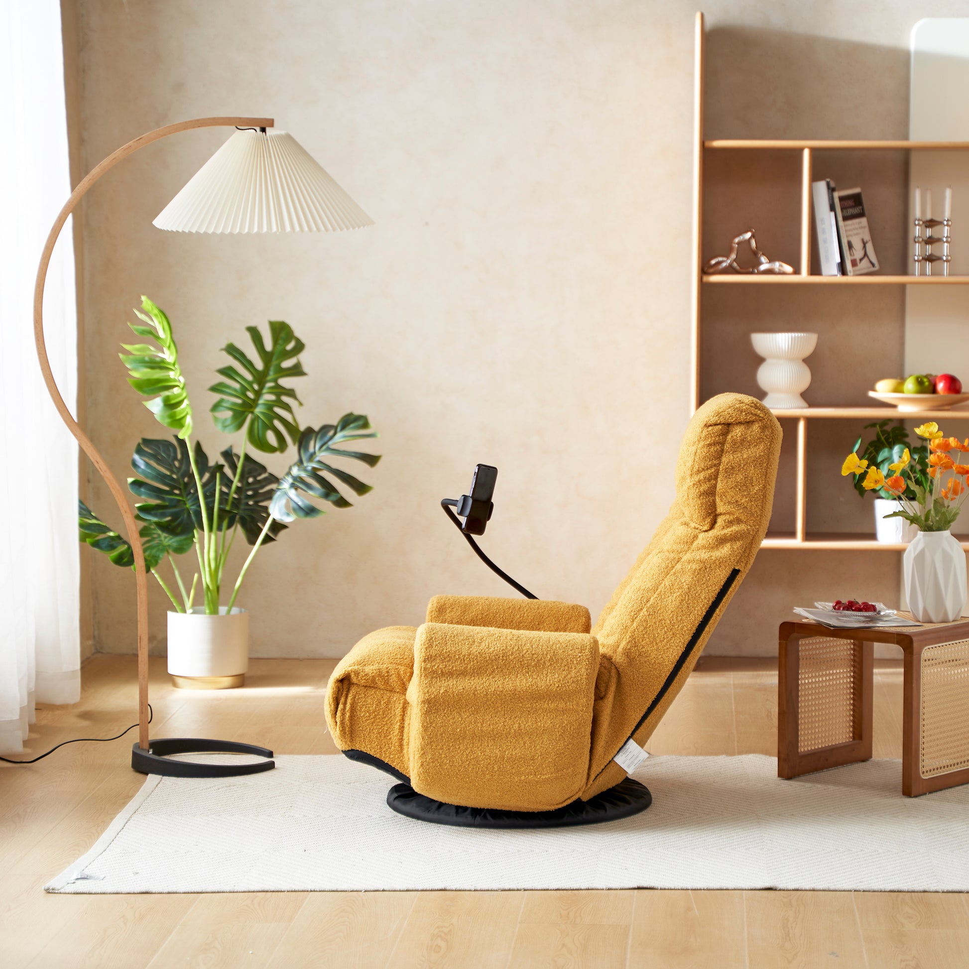 Adjustable Head And Waist, Game Chair, Lounge Chair In The Living Room, 360 Degree Rotatable Sofa Chair,Rotatable Seat Leisure Chair Deck Chair Yellow Metal Soft Cotton Metal