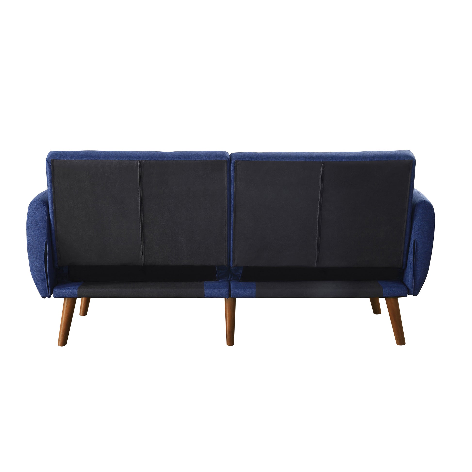 Blue And Walnut Upholstered Adjustable Sofa Blue Linen Wood Primary Living Space Split Back Modern Eucalyptus Foam Linen 2 Seat