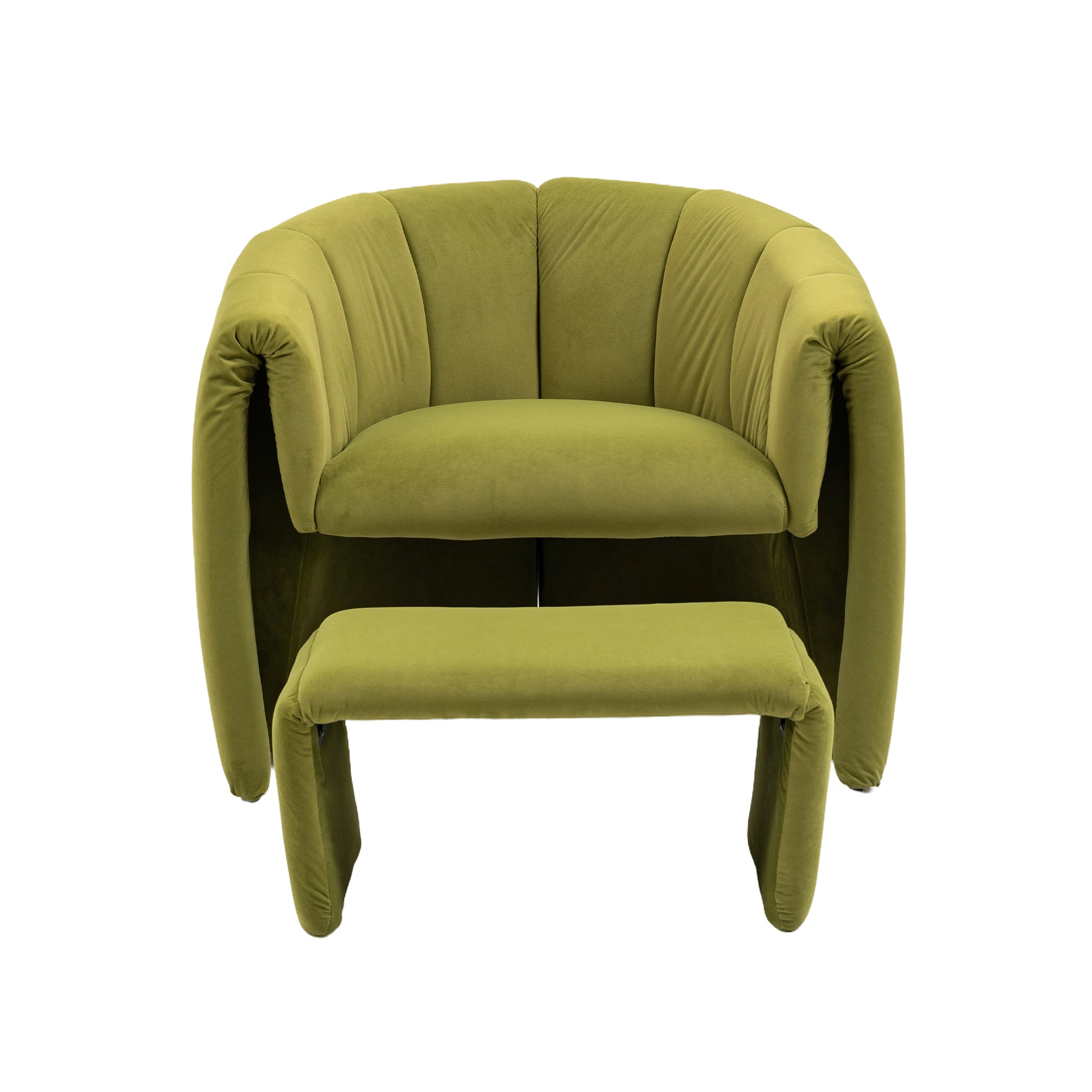 Coolmore Accent Chair With Ottoman, Mid Century Modern Barrel Chair Upholstered Club Tub Round Arms Chair For Living Room Bedroom Office Olive Green Velvet Olive Green Foam Velvet