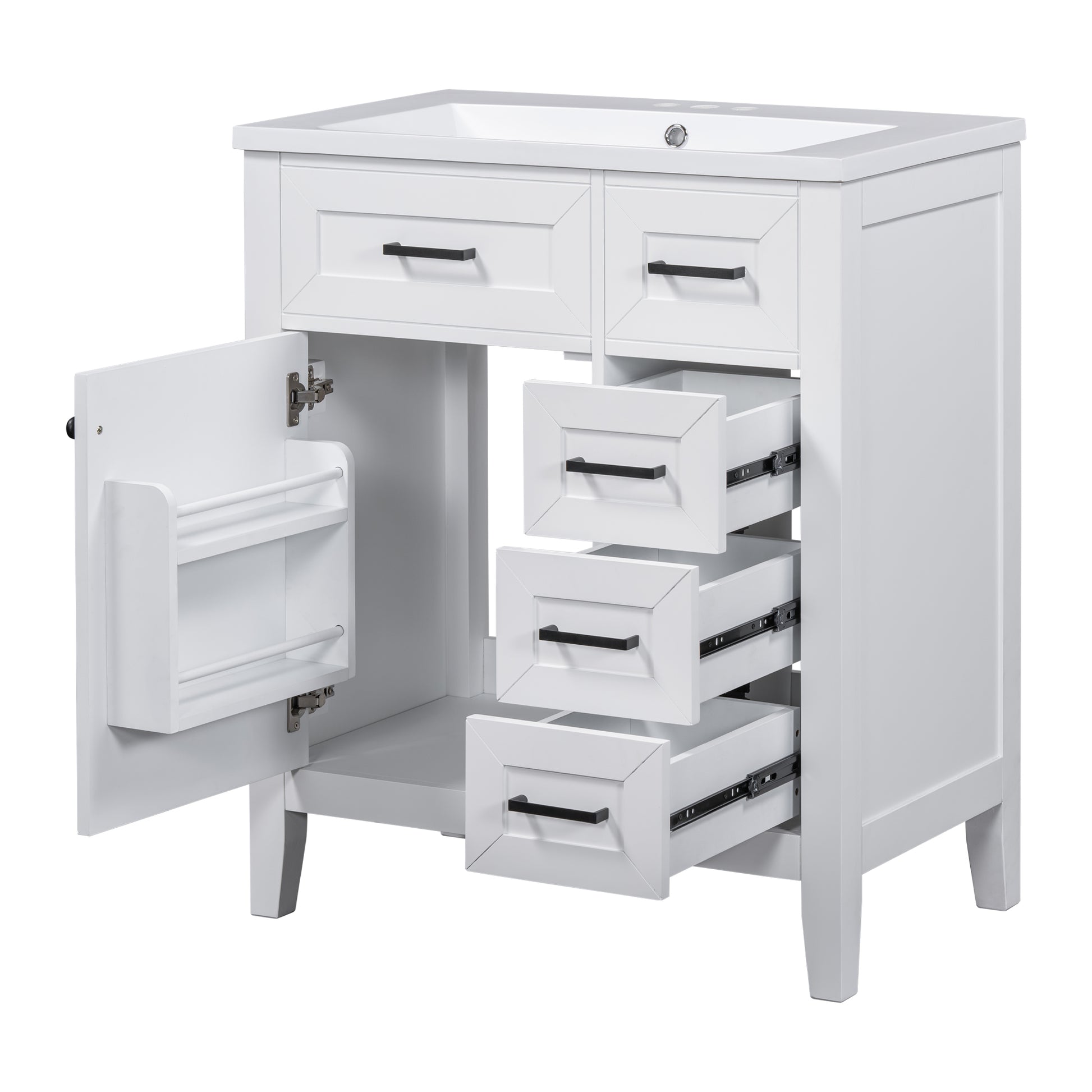 30" Bathroom Vanity With Sink Combo, White Bathroom Cabinet With Drawers, Solid Frame And Mdf Board Old Sku:N725S999222K White Solid Wood Mdf