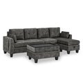 Sectional 3 Seaters Sofa ,Double Sided Multi Functional Footstool, Storage Matnon Slip Leg, Two Pillows, Velvet, Dark Grey Dark Grey Velvet 3 Seat
