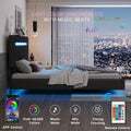 Queen Size Floating Bed Frame With Led Lights And Usb Charging,Modern Upholstered Platform Led Bed Frame,Black Black Pu