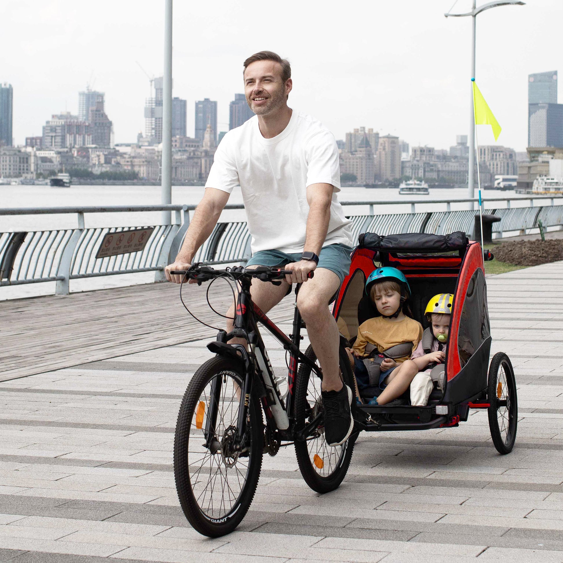 Aosom Bike Trailer For Kids 3 In1 Foldable Child Jogger Stroller Baby Stroller Transport Carrier With Shock Absorber System Rubber Tires Adjustable Handlebar Kid Bicycle Trailer Red And Grey Red Aluminum