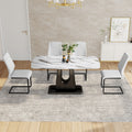 Table And Chair Set, Modern And Minimalist Dining Table, Imitation Marble Patterned Tabletop, Mdf Legs With U Shaped Brackets. Paired With Comfortable Chairs, Suitable For Dining And Living Rooms. Black Mdf Glass