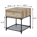 Oak And Sandy Black End Table With Slatted Lower Shelf Oak Primary Living Space Industrial Drawers Rectangular Wood Metal