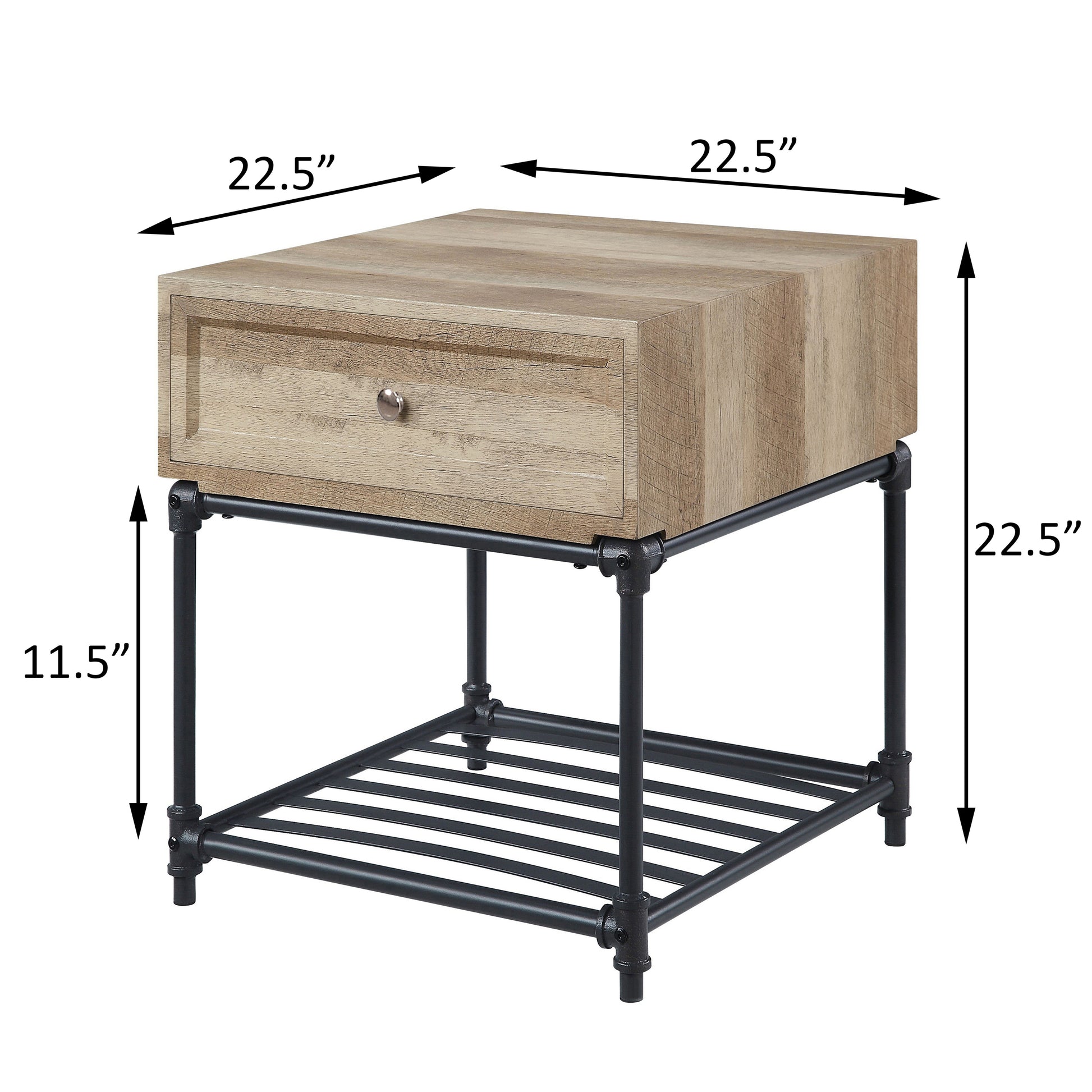 Oak And Sandy Black End Table With Slatted Lower Shelf Oak Primary Living Space Industrial Drawers Rectangular Wood Metal