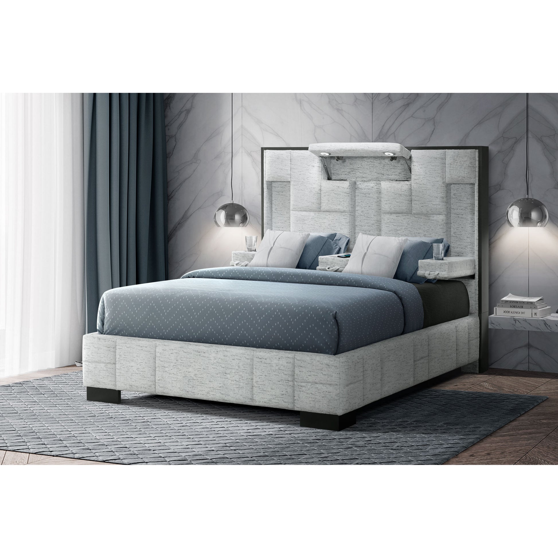 Yaris Grey King Bed Gray Rubber Wood