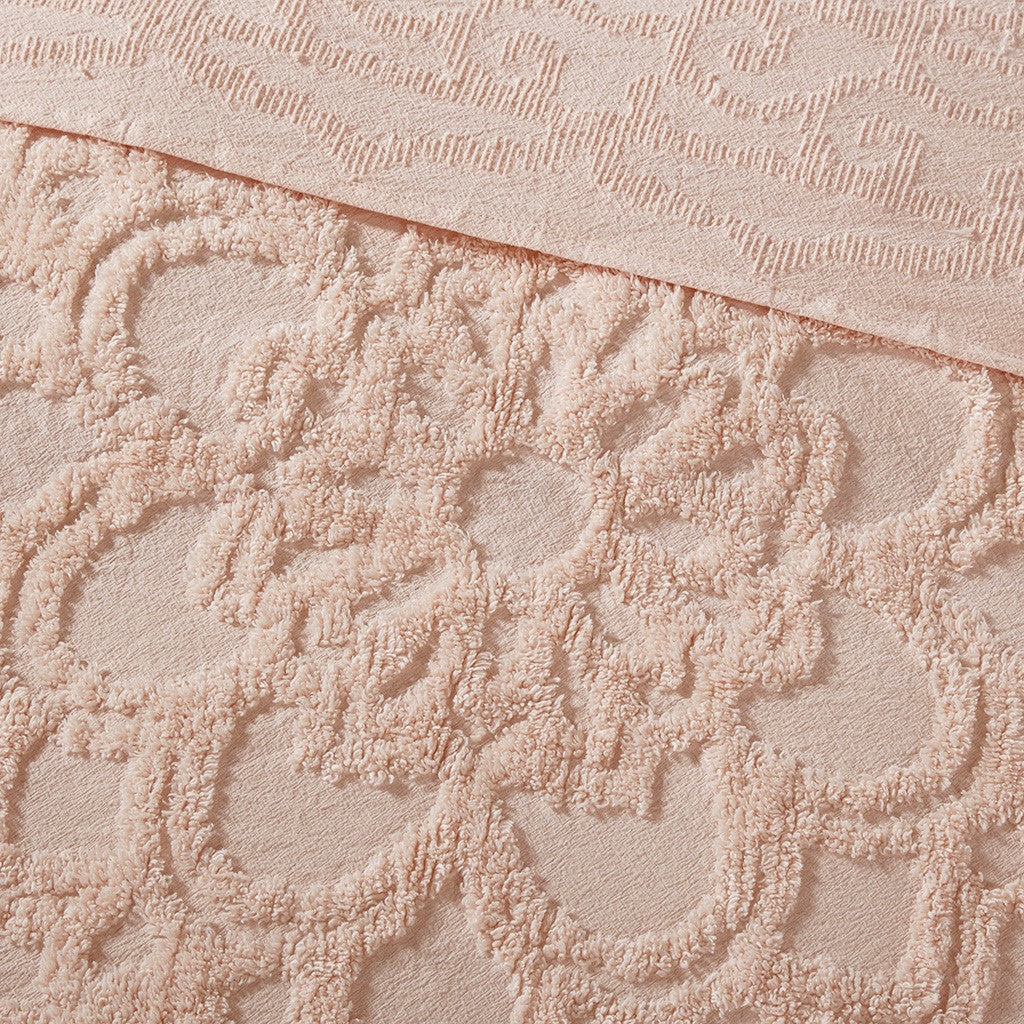 Tufted Cotton Chenille Medallion Fringe Coverlet Mini Set Blush King Cal King King Blush Cotton