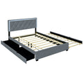 Queen Size Velvet Storage Platform Bed, With 2 Big Drawers, Twin Xl Size Trundle And Led Light, Gray Gray Velvet