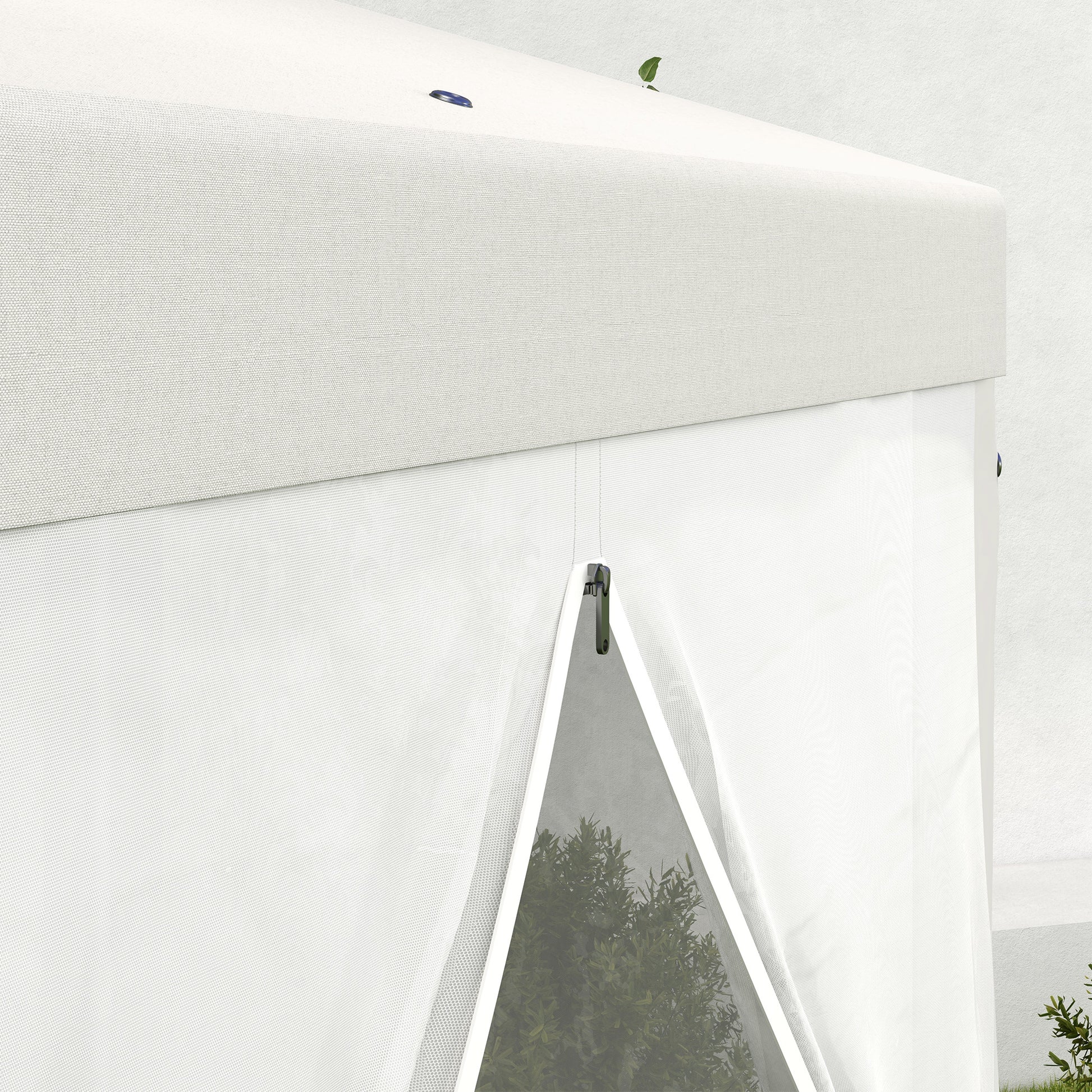 Outsunny 13' X 11' Outdoor Party Tent, Hexagon Sun Shade Shelter Canopy With Protective Mesh Screen Sidewalls, Ropes & Stakes, Cream White White Steel