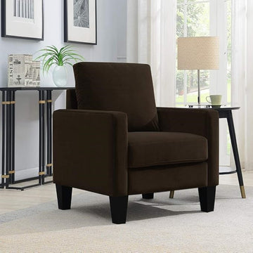 1Pc Mid Century Modern Upholstered Living Room Arm Chair Brown Microfiber Wood Fabric Brown Primary Living Space Contemporary,Mid Century Modern,Modern Foam Wood