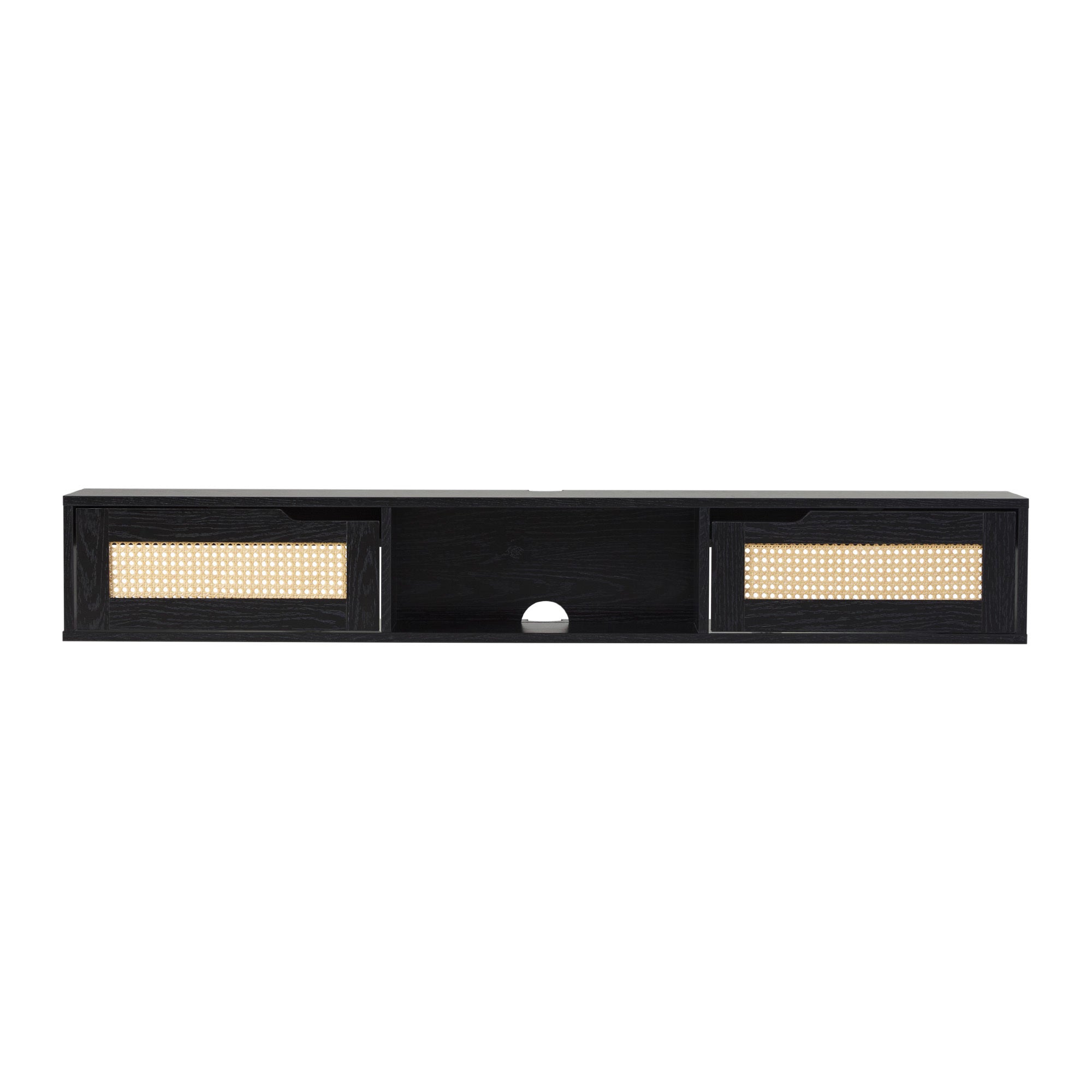 Modern Rattan Door Floating Tv Stand For Tvs Up To 65 Inches Black Black 60 69 Inches Mdf