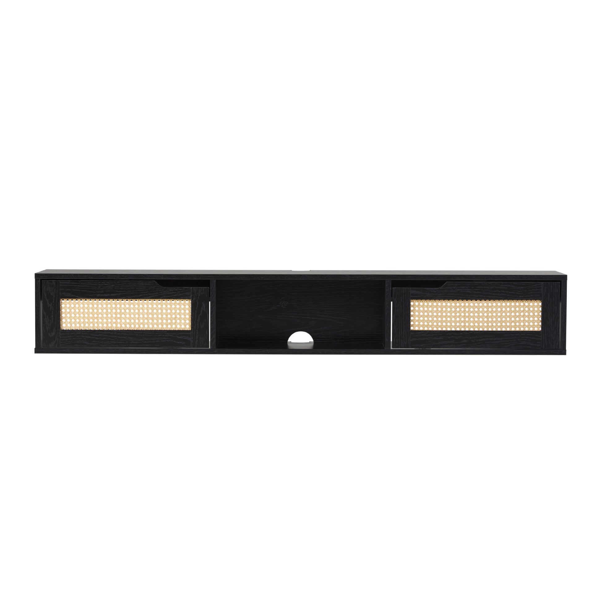 Modern Rattan Door Floating Tv Stand For Tvs Up To 65 Inches Black Black 60 69 Inches Mdf