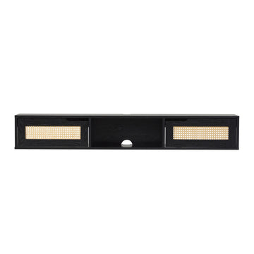 Modern Rattan Door Floating Tv Stand For Tvs Up To 65 Inches Black Black 60 69 Inches Mdf