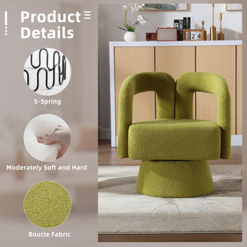 Coolmore 360 Degree Swivel Cuddle Barrel Accent Chairs, Round Armchairs With Wide Upholstered, Fluffy Fabric Chair For Living Room, Bedroom, Office, Waiting Rooms Olive Green Boucle Olive Green Foam Boucle