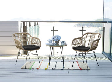 St.Lucia 3Pc Casual Outdoor Set Natural With Black Blue Cushion Black Brown Pe Rattan Iron