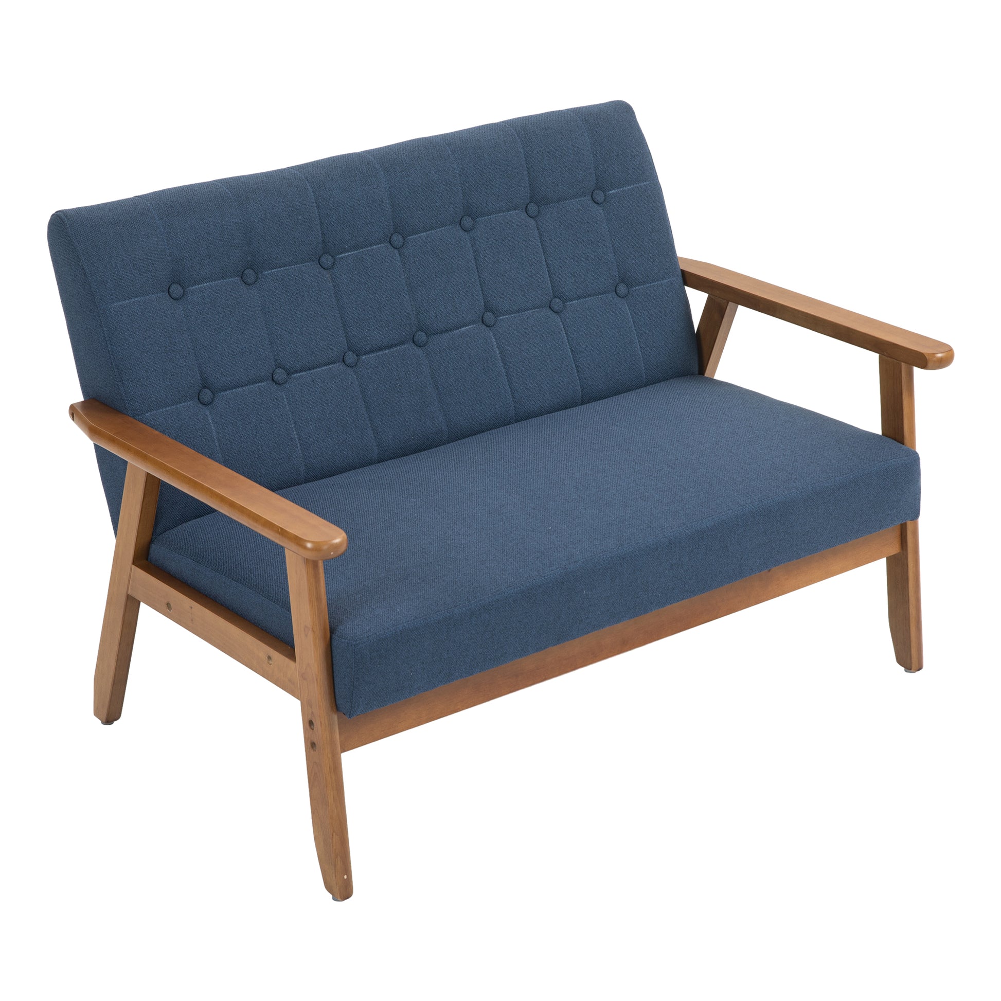 Coolmore Mid Century Modern Solid Loveseat Sofa Upholstered Linen Loveseat, 2 Seat Upholstered Loveseat Sofa Modern Couch Navy Linen 2 Seat