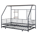 Twin Size Metal House Bed With Trundle, Black Twin Black Metal