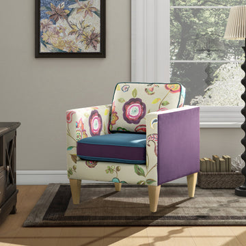 Mamba 28" Patchwork Accent Chair, Teal Blue Purple Velvet & Multicolored Floral Purple Foam Velvet