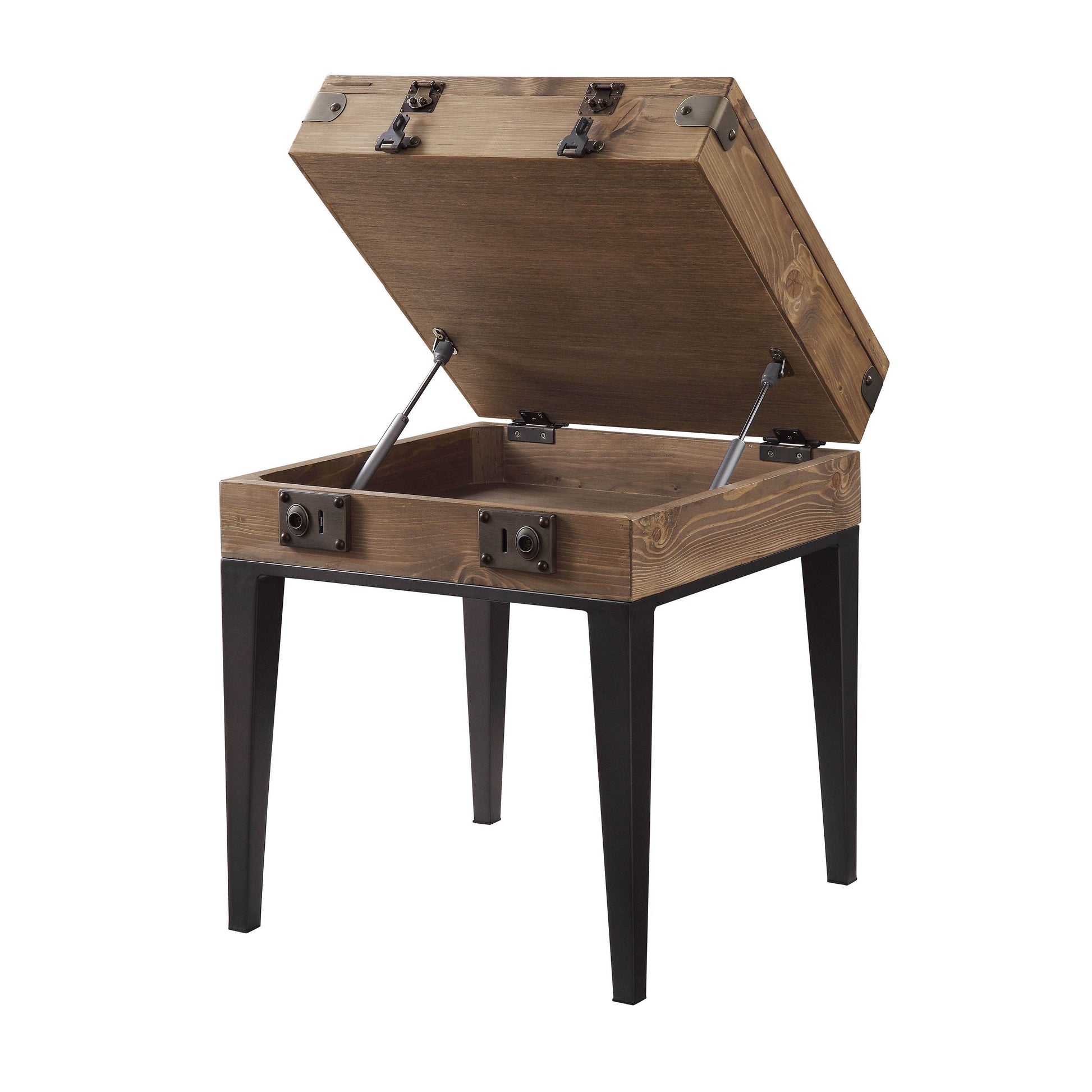 Rustic Oak And Matte Grey Accent Table With Tapered Leg Rustic Primary Living Space Square Wood Metal