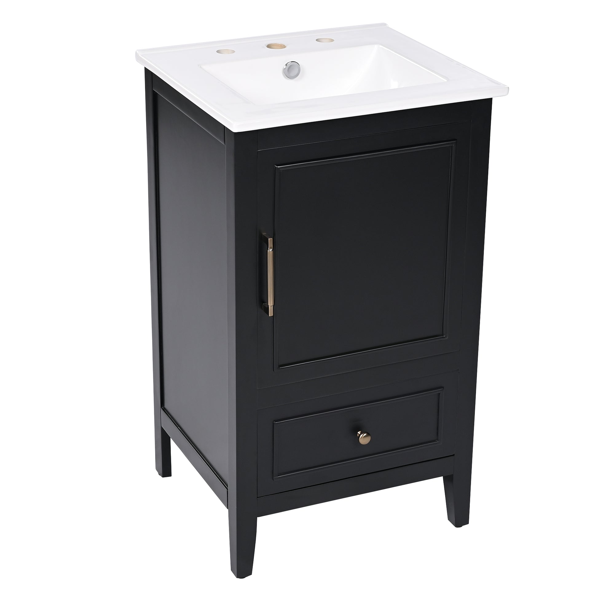 20" Bathroom Vanity With Sink, Bathroom Cabinet With A Door, Door Shelf Storage And Adiustable Foot Pads, A Drawer, Black Black Solid Wood Mdf