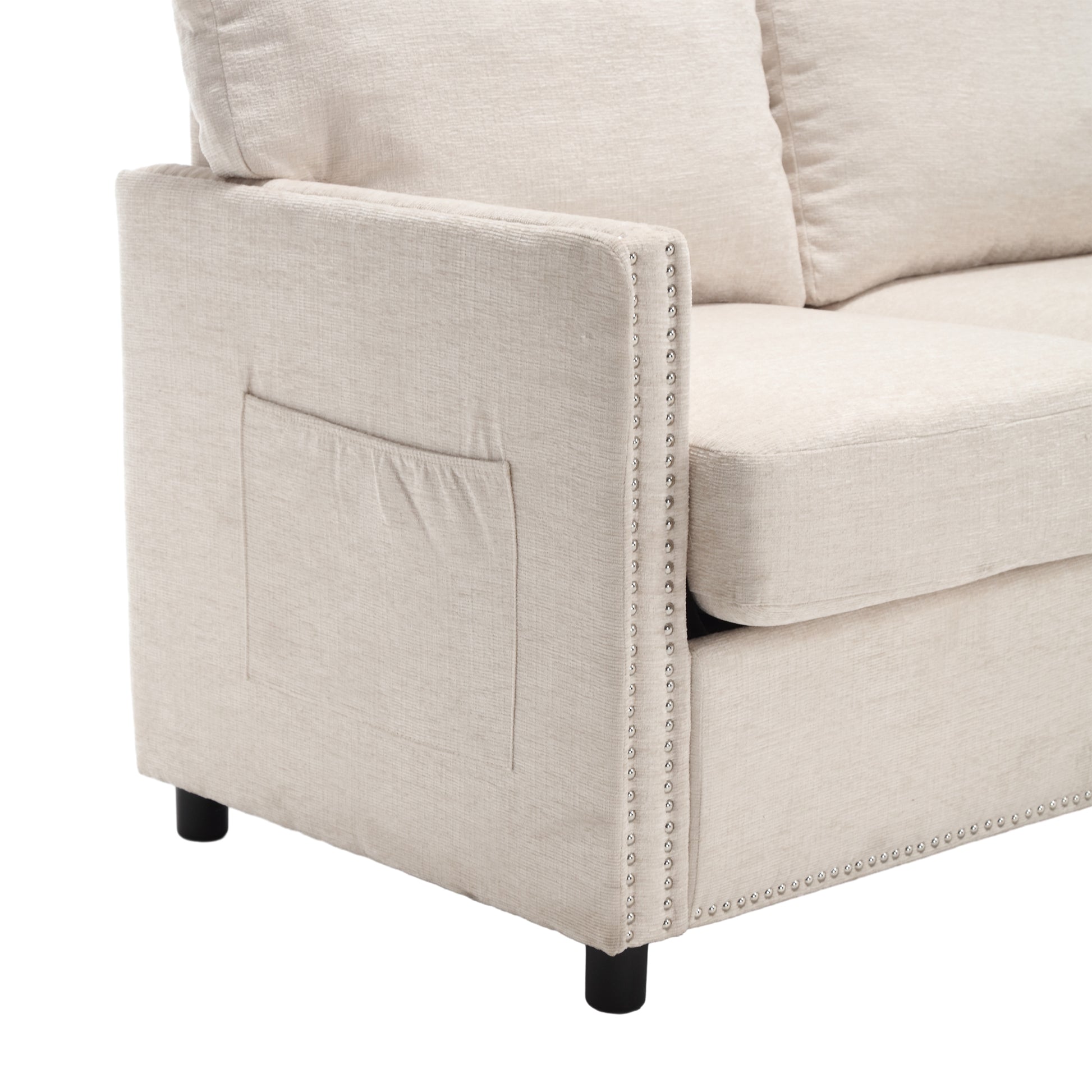 United Modern Chenille Fabric Loveseat, 2 Seat Upholstered Loveseat Sofa Modern Couch Beige Chenille 2 Seat