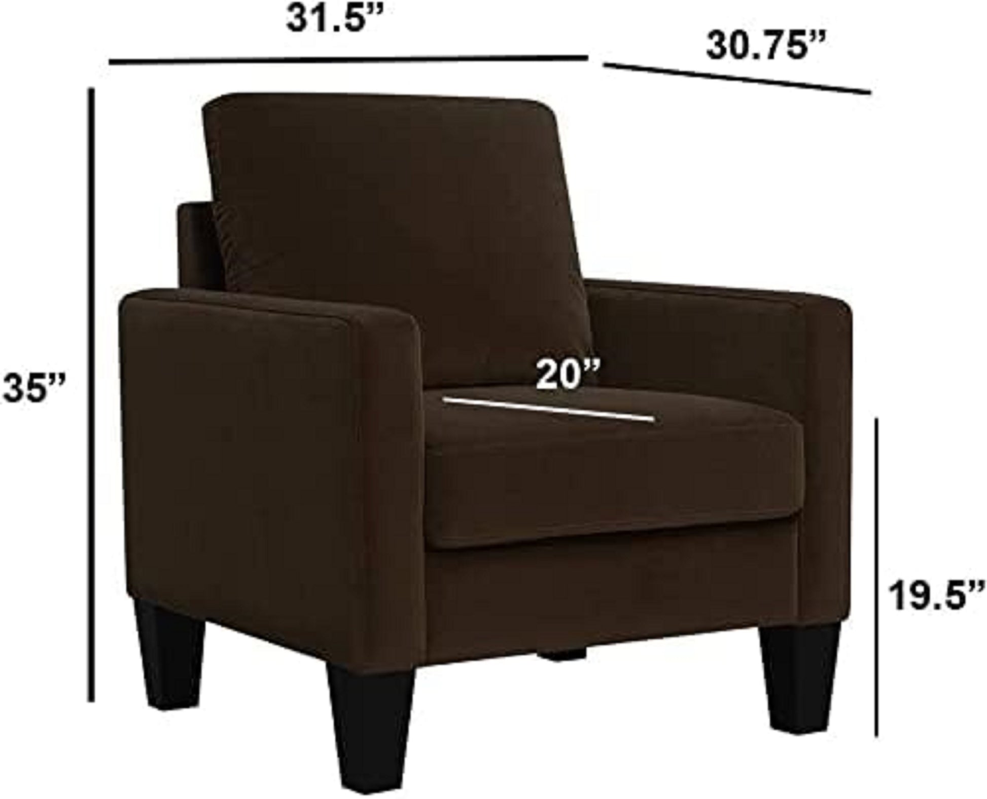 1Pc Mid Century Modern Upholstered Living Room Arm Chair Brown Microfiber Wood Fabric Brown Primary Living Space Contemporary,Mid Century Modern,Modern Foam Wood