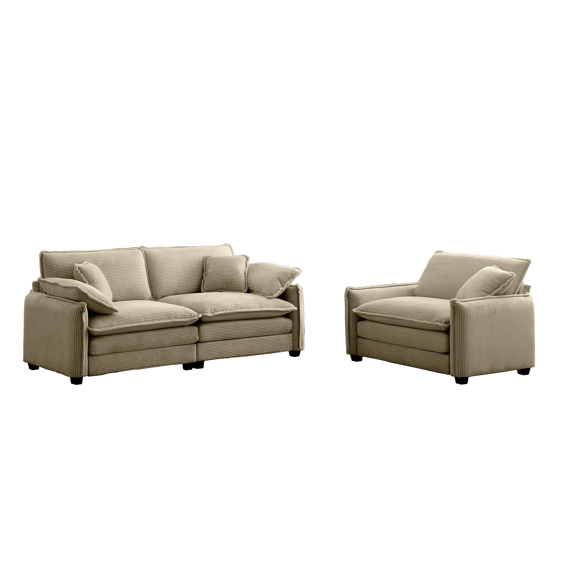 Modern Living Room Sofa Two Pieces Set, Suitable For Living Room And Small Apartment2 Pieces Sofa Set Consists Of A Single Seat Sofa And A 2 Seater Sofas,Tan Corduroy Tan Corduroy 3 Seat