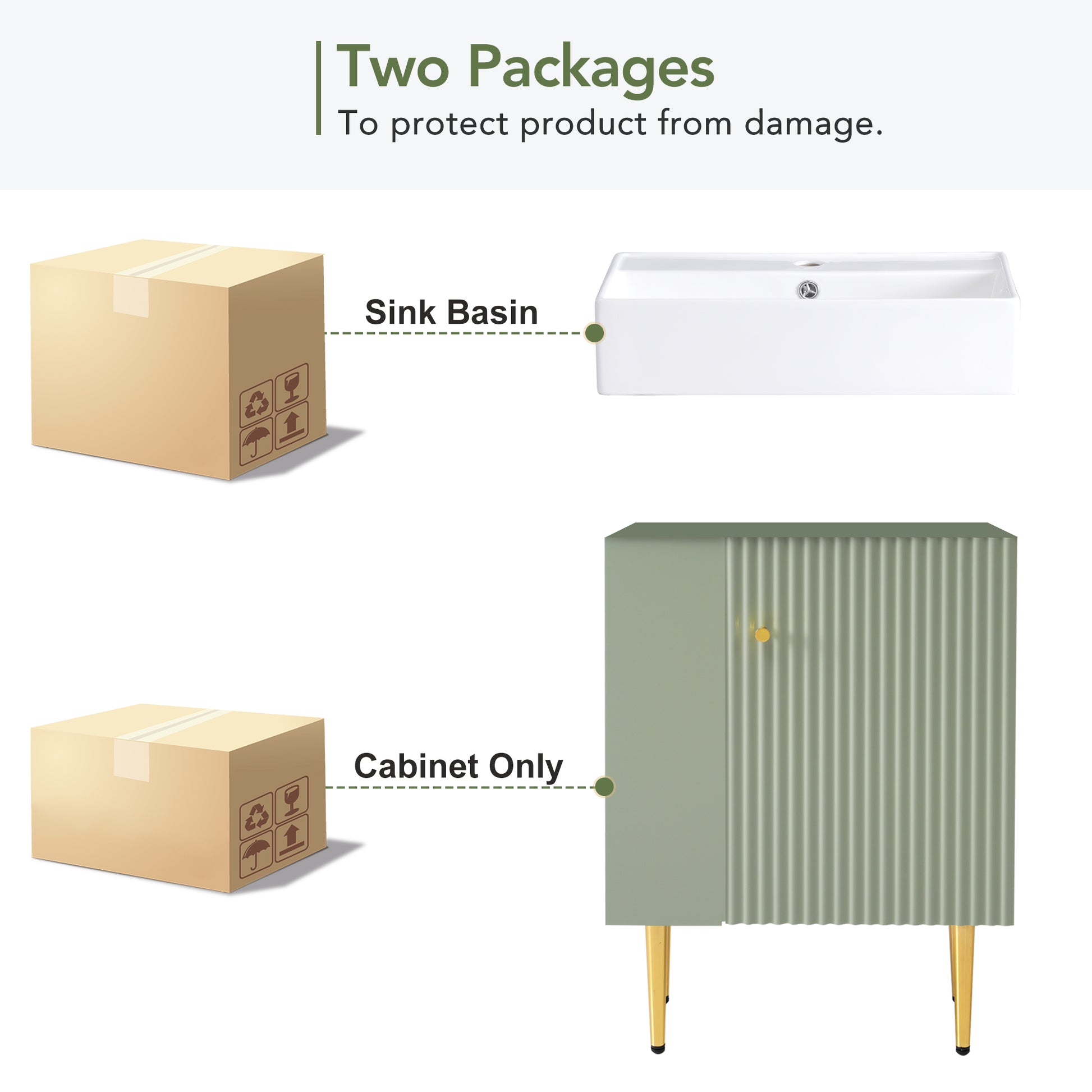 21.6" Green Bathroom Vanity, Combo Cabinet, Bathroom Storage Cabinet, Single Ceramic Sink, Left Side Storage Green Bathroom Ceramic Mdf