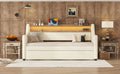 Twin Size Daybed With Trundle, Upholstered Daybed With Charging Station And Led Lights, White Twin White Pu Leather