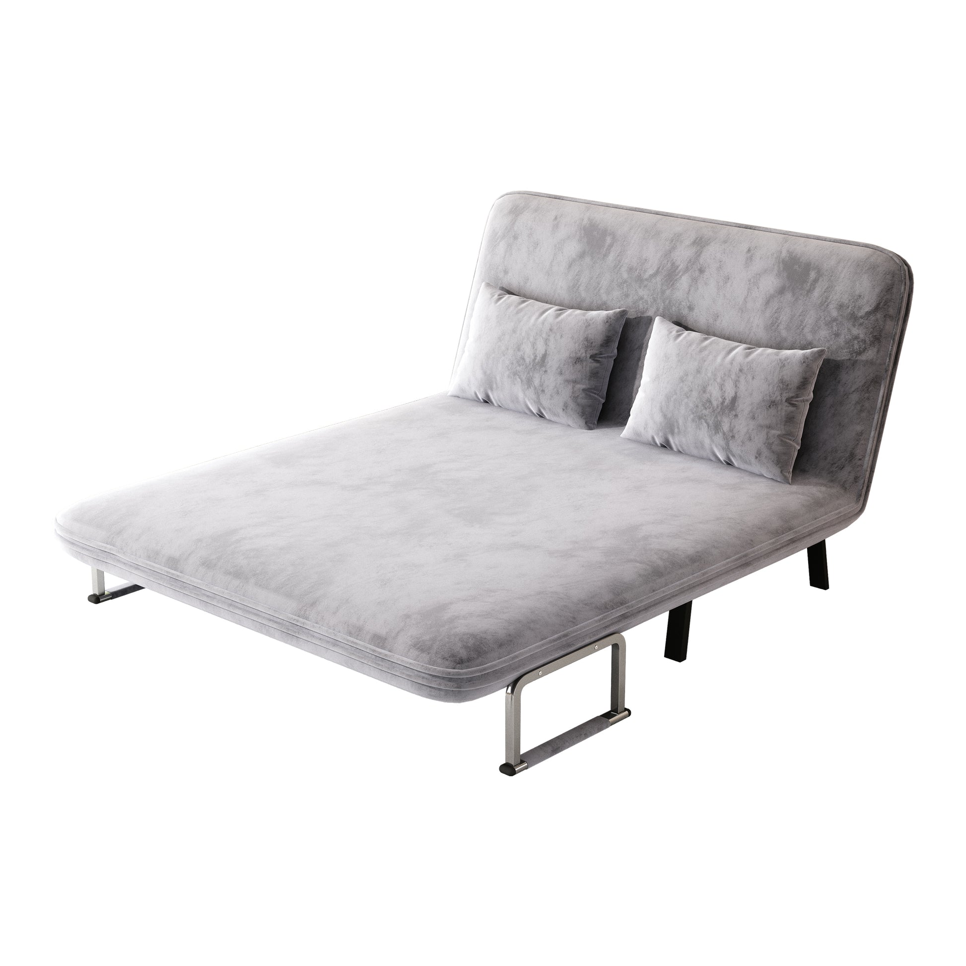 Velvet Light Gray 55 Convertible Chair Bed, Tri Fold Sofa Bed With Adjustable Backrest & Pillow, Leisure Chaise Lounge Couch With Sturdy Steel Frame For Home & Office, Comfortable Sleeper Chair Light Gray Velvet Metal Primary Living Space Medium Firm