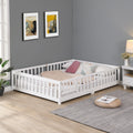 Queen Size Floor Bed With Door,Solid Wood Platform Bed Frame With Fence,Suitable For Children,Pine Wood,White Queen White Wood