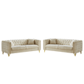 Chenille Pull Buckle Design Sofa For Living Room,Buttons Tufted With Copper Nail Decoration Armrest, Modern Couch Upholstered Button And Metal Legs Beige Foam Chenille 6 Seat