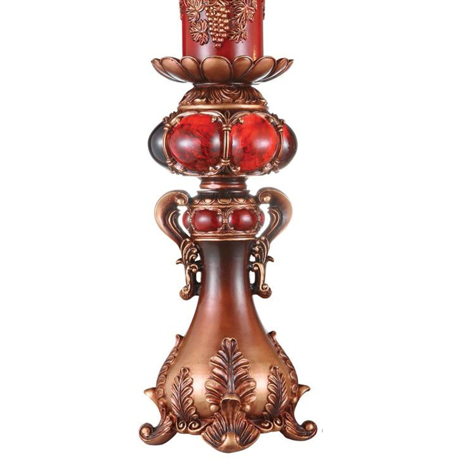 20" Tall Polyresin Candleholder, Red And Brown Finish Multicolor Polyresin