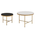 Modern Round Nesting Coffee Table Set 2 Piece Black & White Sintered Stone Top Gold Base In 23.6''&17.7'' Black White Coffee & End Tables Round Metal Sintered Stone T Shape