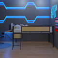Single Metal Loft Bed With Rectangular Desk, Led Lights, Led Loft Bed Frame Double Bed With Storage Shelves And Hanging Storage Compartments, Safety Guard And Ladder, No Box Springs Required, Rattan G Twin Black Natural Mdf Iron