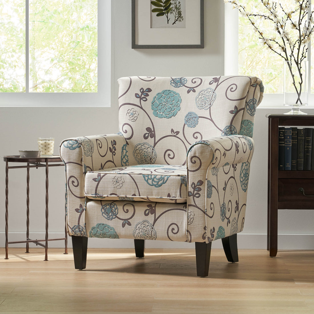 Jasmine Club Chair White Blue Fabric